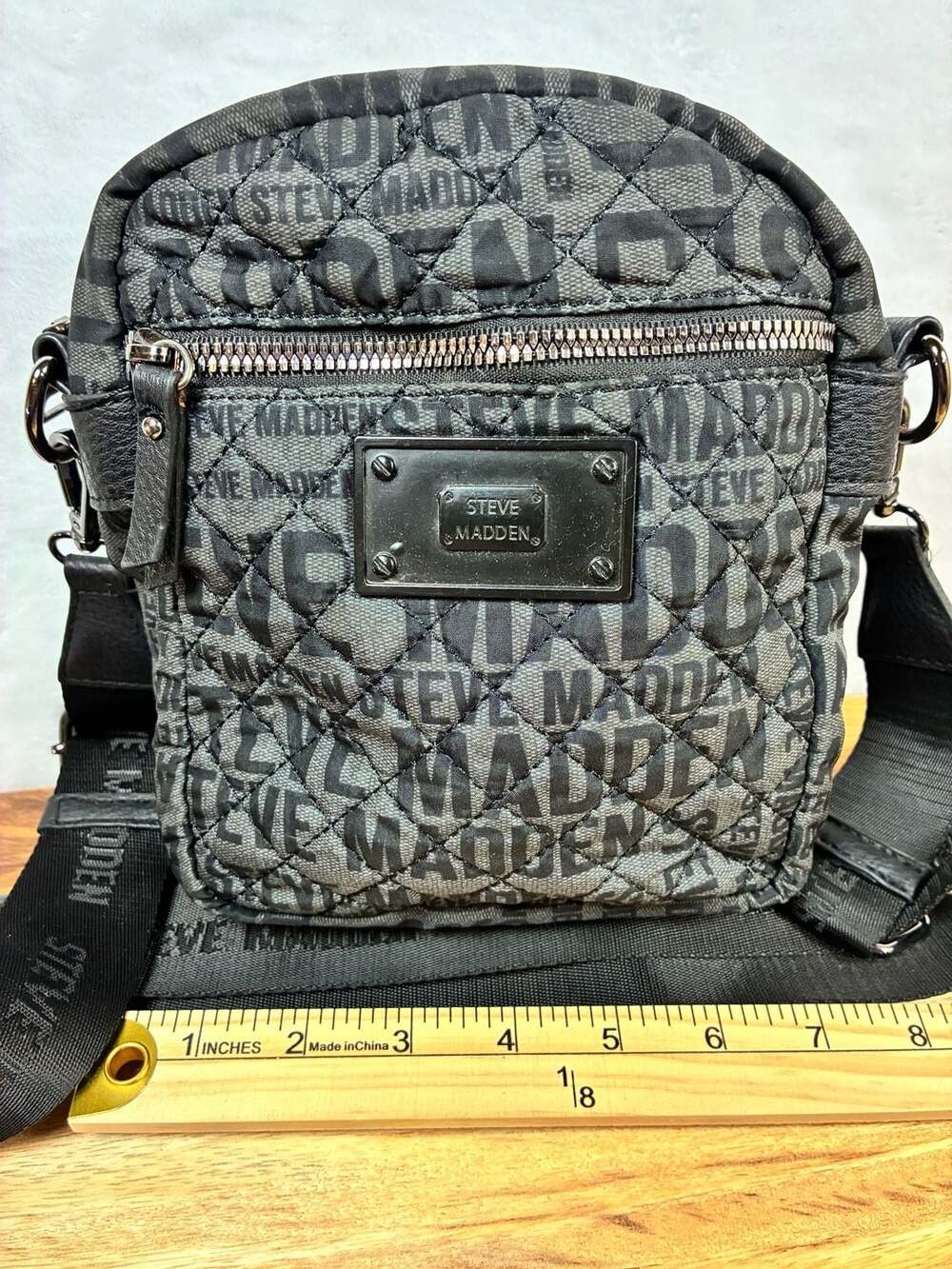 Steve Madden Quilted Logo Crossbody Bag Black